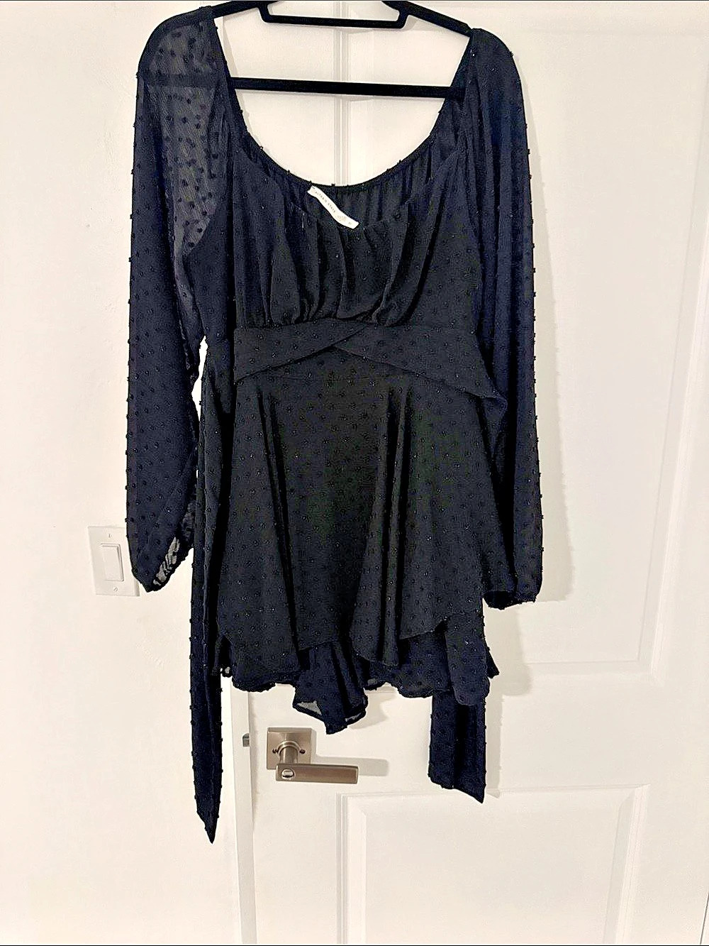 Altar'd State Black Swiss Dot Long-Sleeve Romper
